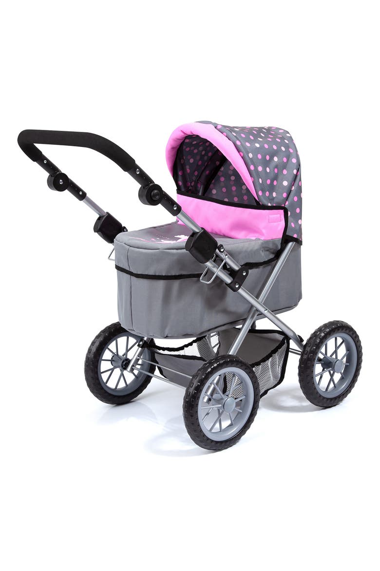 Dolls Trendy Pram Grey, Pink, Dots Fits Dolls Up To 18", Alternate, color, Multicolored