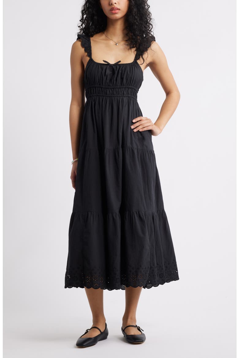 Smocked Cotton Sundress, Main, color, BLACK