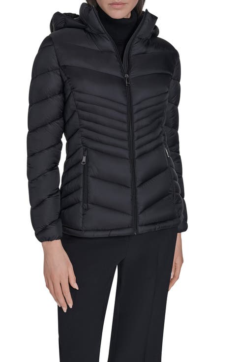 Water Resistant Chevron Quilted Puffer Jacket