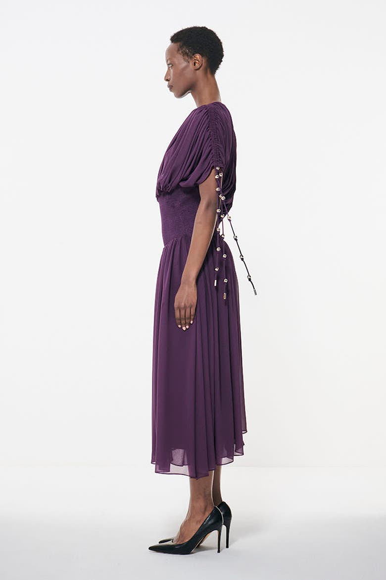 Smocked Waist Ruched Sleeve Dress, Alternate, color, Dark Purple