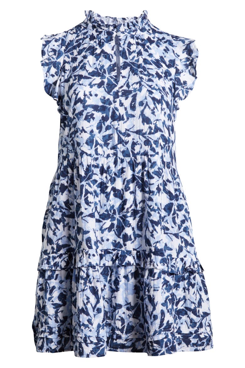 Floral Ruffle Gauze Dress, Alternate, color, NAVY S- WHITE BRUSHED BLOOMS