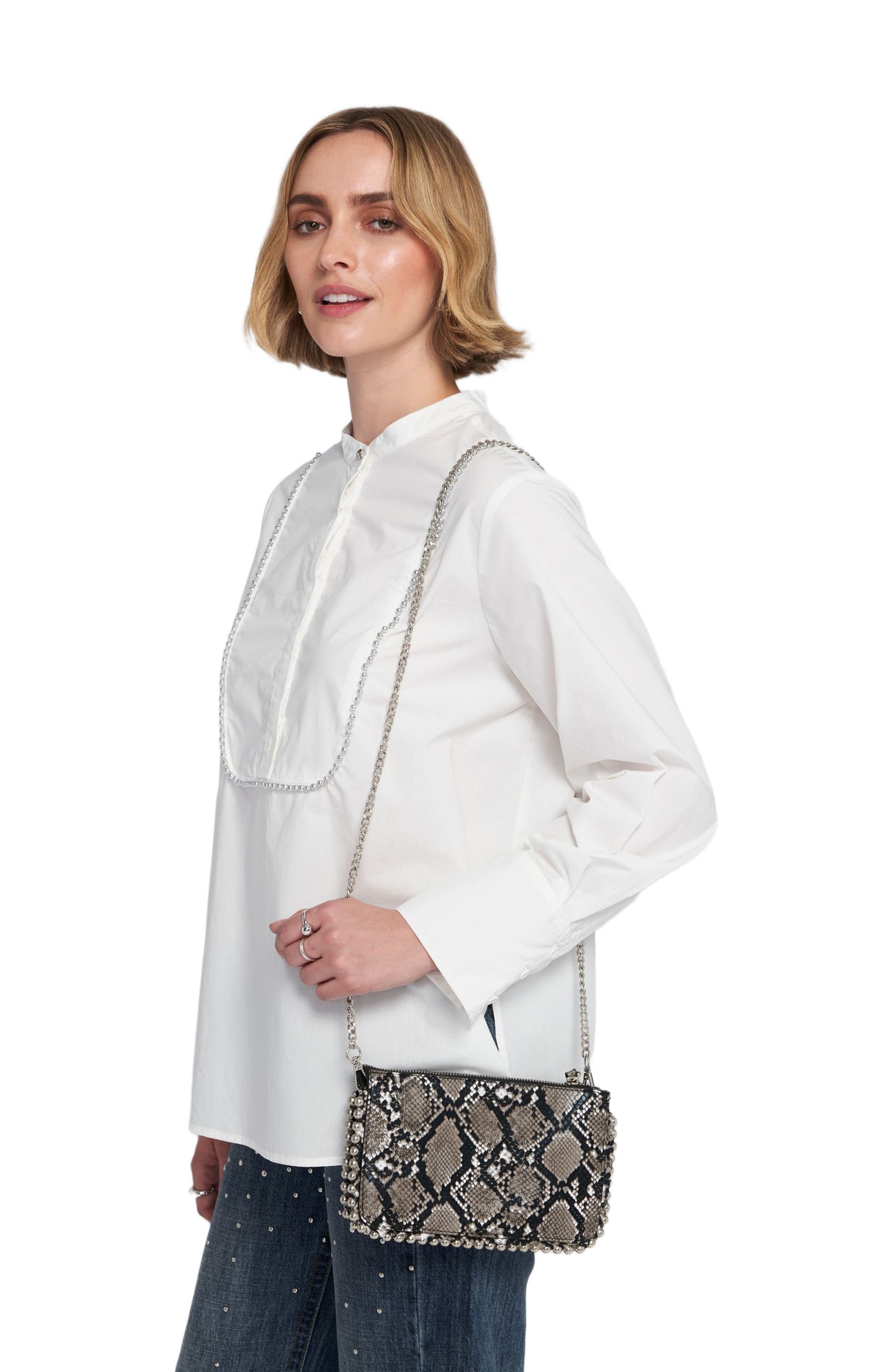 Silver Trimmed Wallet On Chain Clutches Bag, Alternate, color, Snake