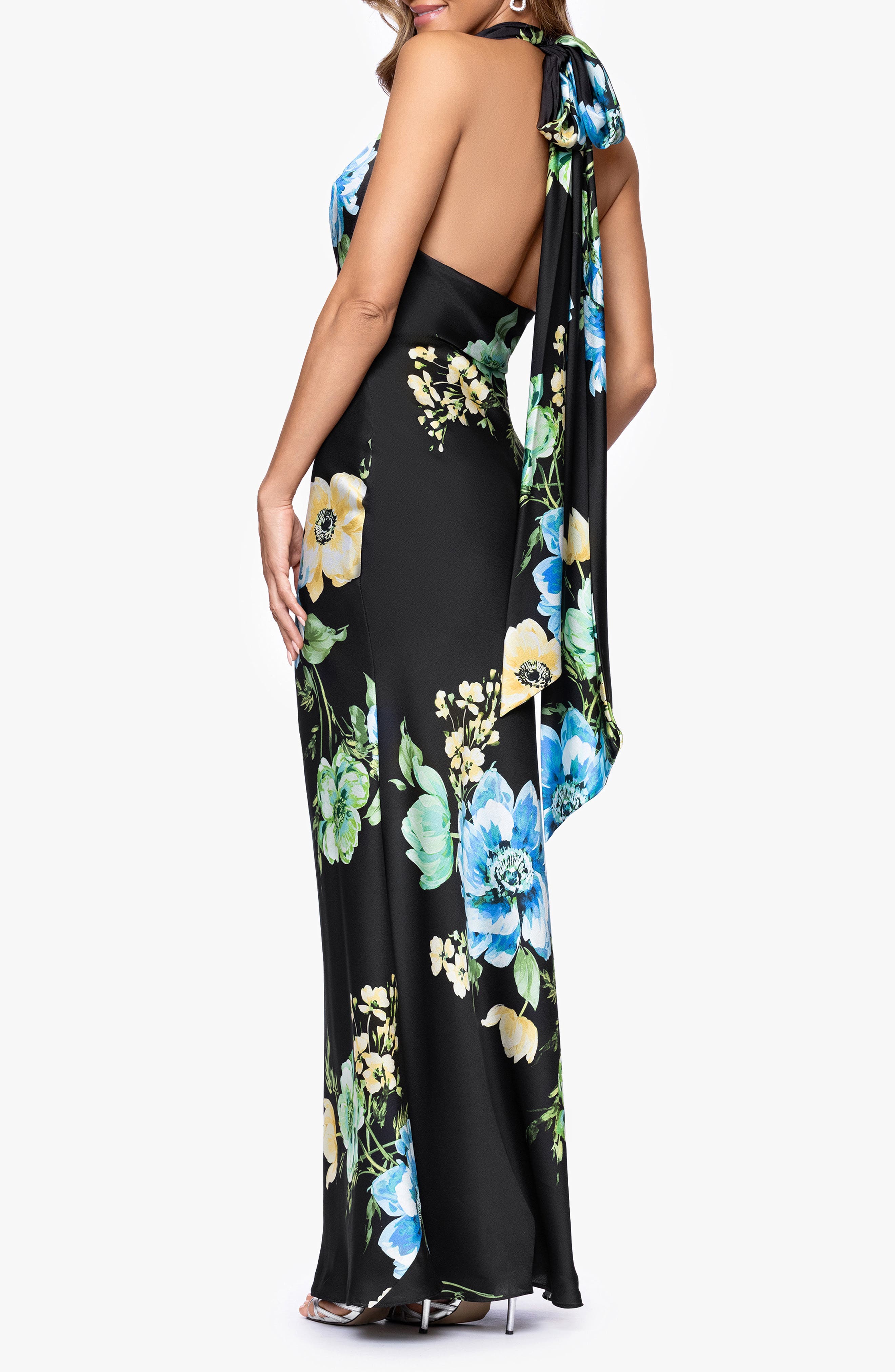 Floral Satin Halter Gown - image 2