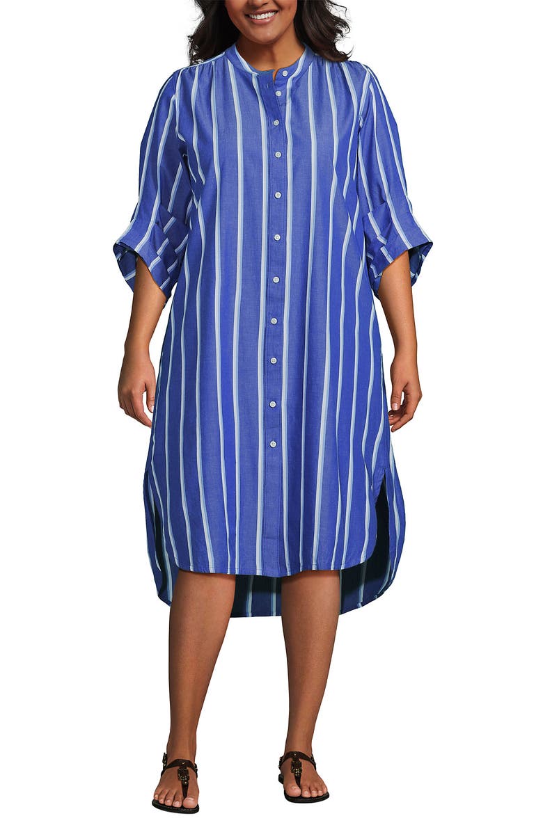 Lands' End Poplin Oversized Puff Sleeve Midi Shirt Dress, Main, color, 
