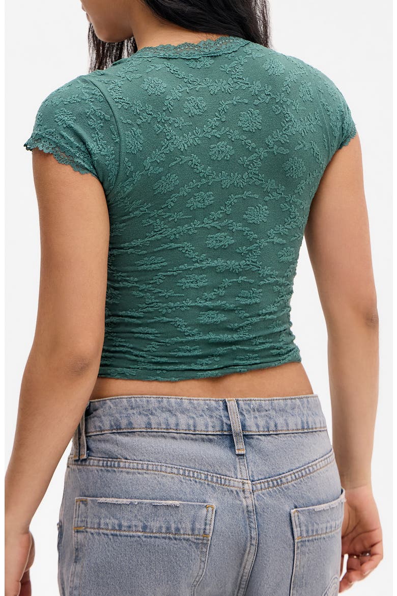 Bella Lace Trim Crop T-Shirt, Alternate, color, GREEN