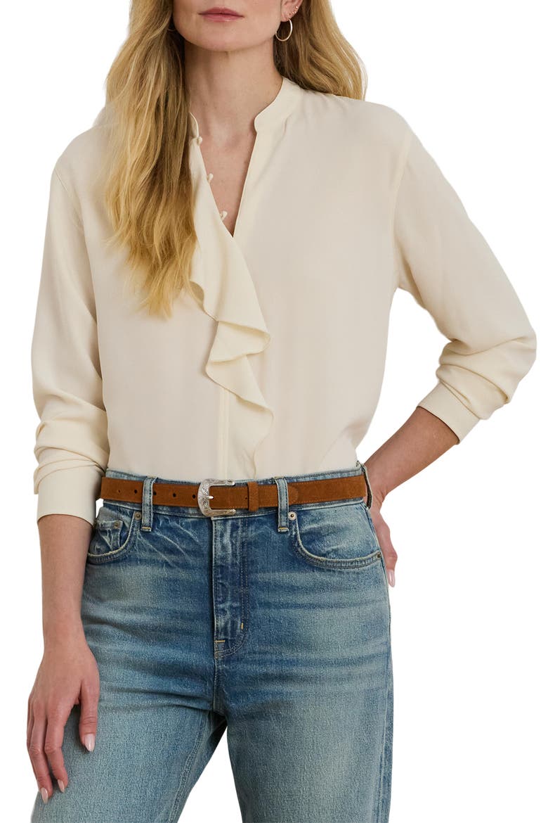 Ruffle Trim Georgette Tunic, Main, color, MASCARPONE CREAM