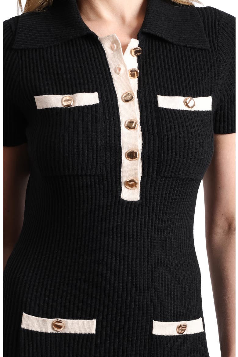 Rib Knit Polo Minidress, Alternate, color, BLACK/ CREAM