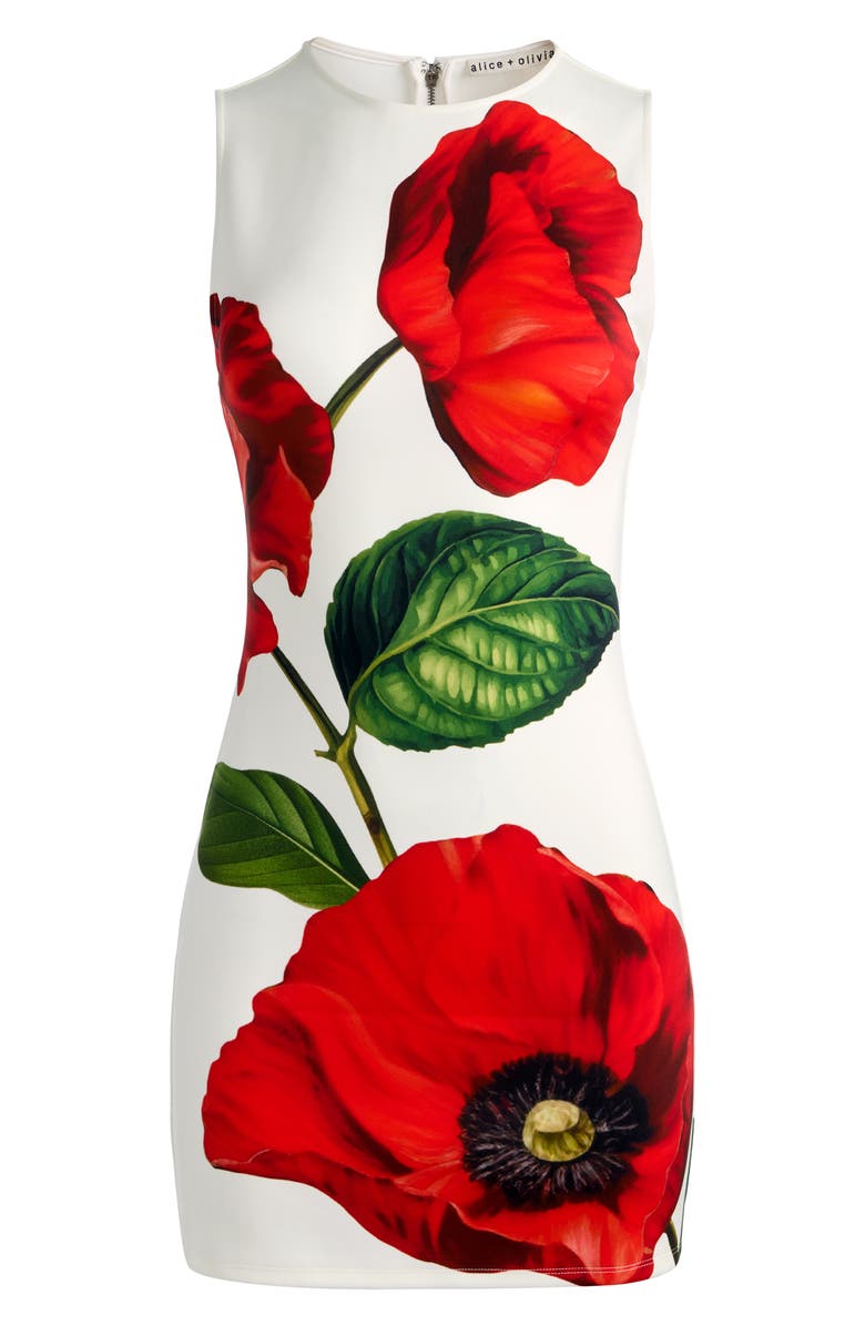Alice + Olivia Wynell Floral Scuba Knit Minidress, Alternate, color, Summer Poppy