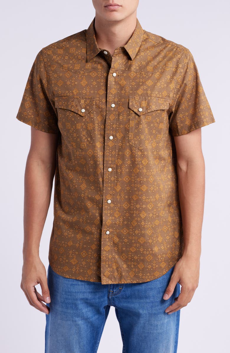Pendleton Laramie Geo Print Short Sleeve Snap-Up Western Shirt, Main, color, 