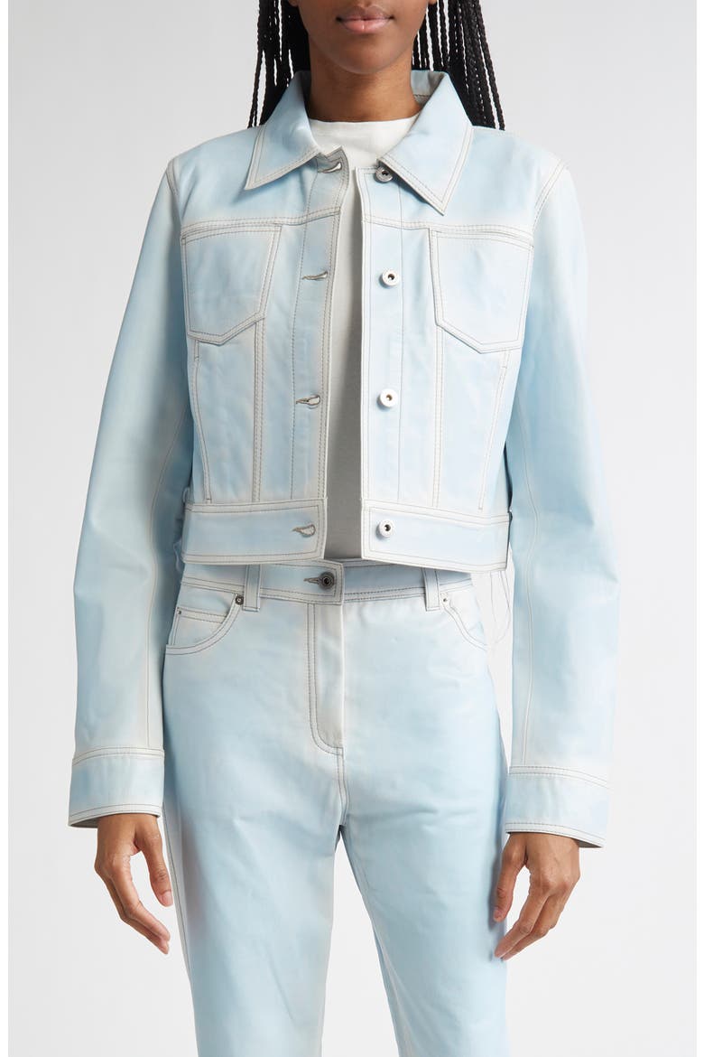 Calliope Leather Trucker Jacket, Main, color, BLUE LAGOON
