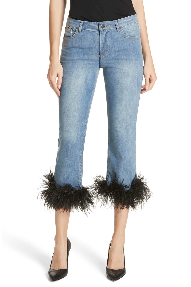 Tasha Feather Hem Crop Jeans, Main, color, 90S WASH