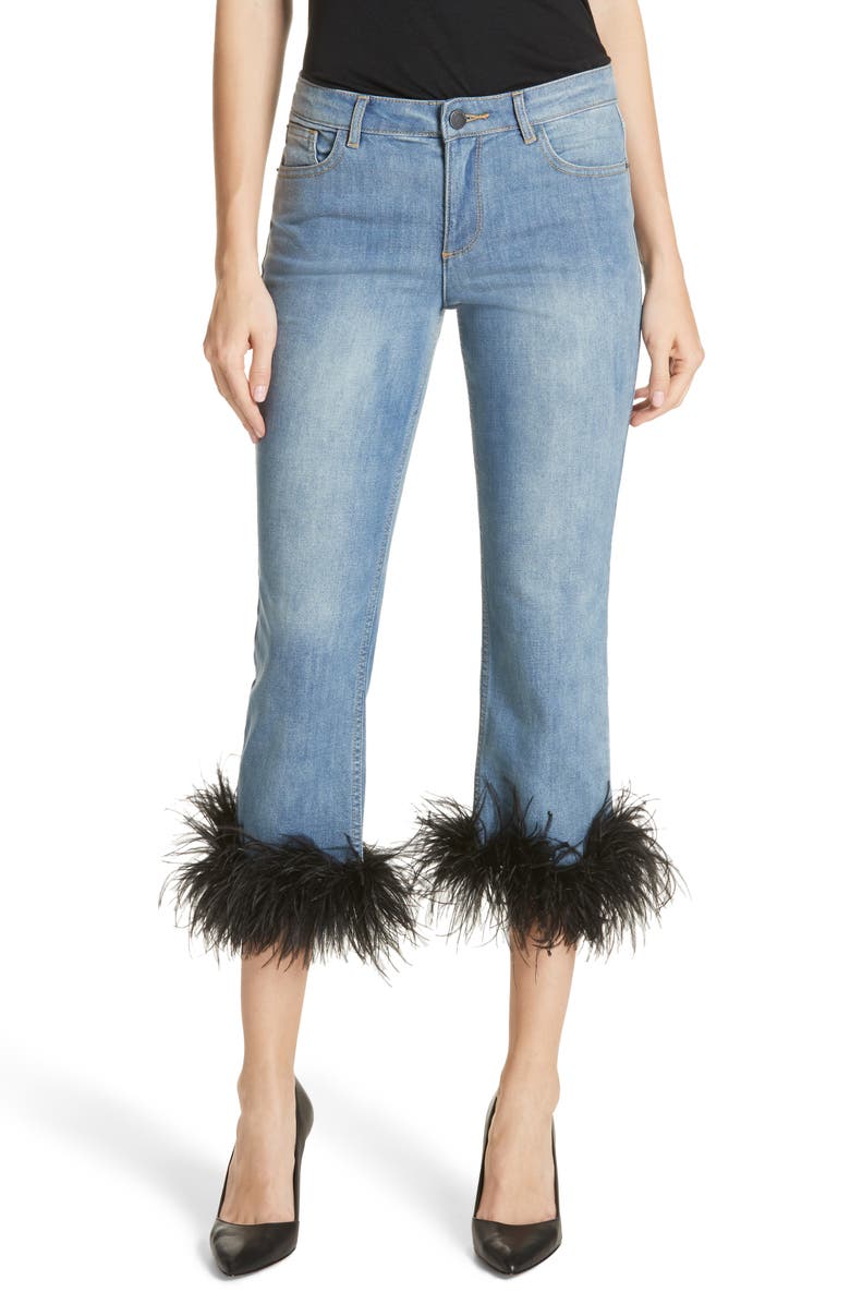 Alice + Olivia Tasha Feather Hem Crop Jeans, Main, color,