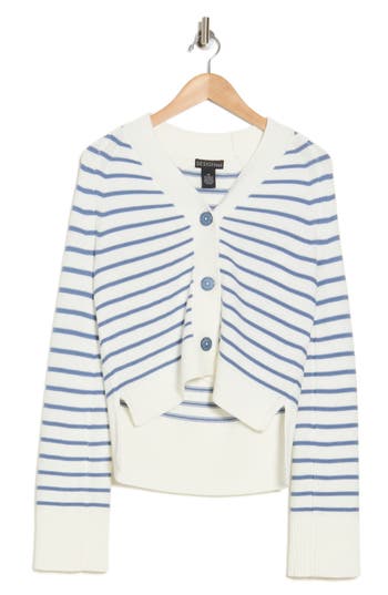 Design History Striped Cardigan In Navy Blue Combo