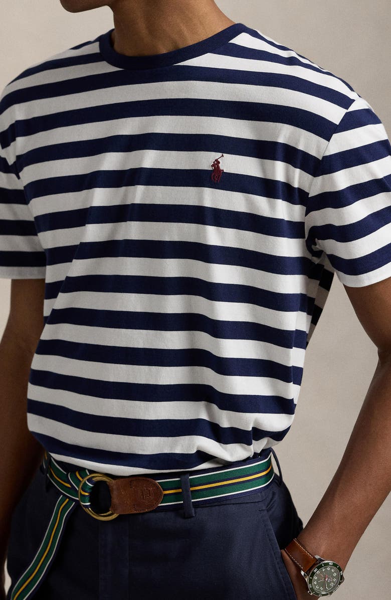Polo Ralph Lauren Classic Fit Stripe Cotton T-Shirt, Alternate, color, White/ Cruise Navy