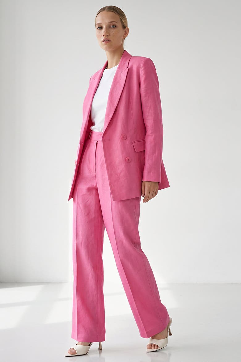 Octavia Wide Leg Linen Pants, Alternate, color, PINK