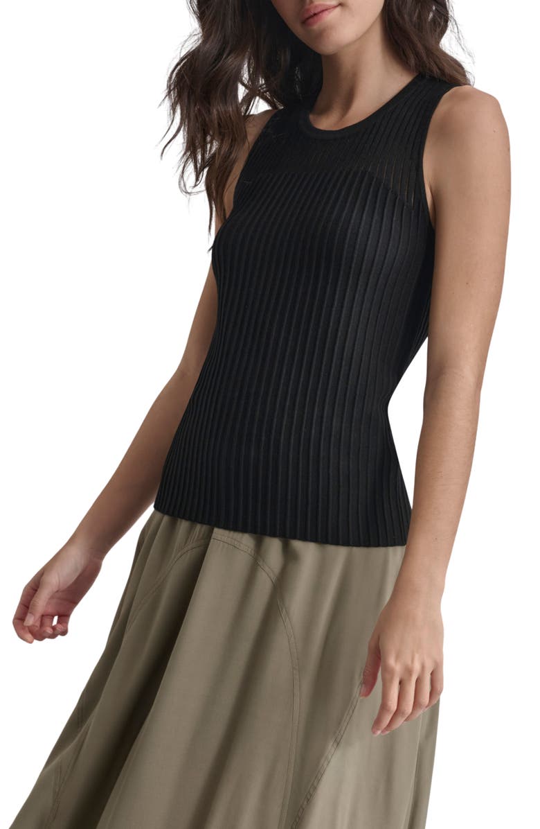 DKNY Stripe Sheer Yoke Sleeveless Sweater, Alternate, color, 