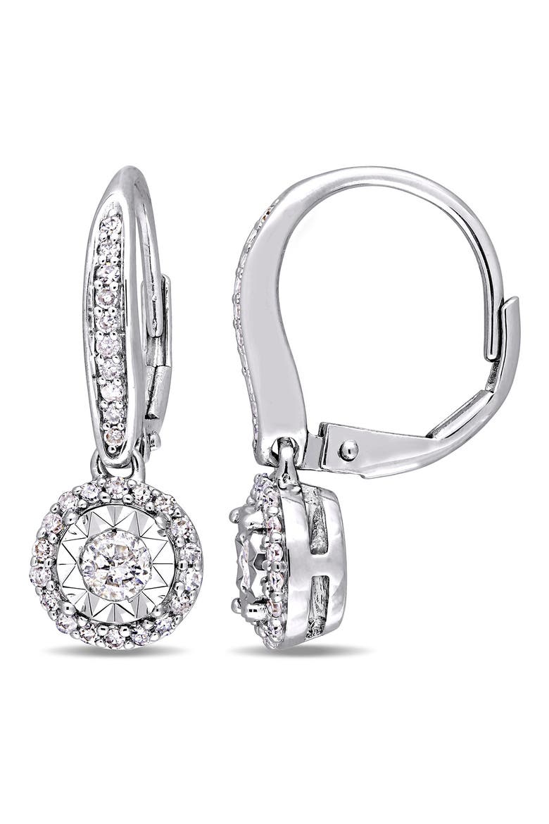 Halo Diamond Drop Earrings - 0.48ct., Main, color, SILVER