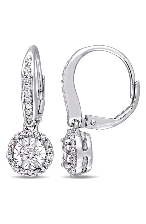 Halo Diamond Drop Earrings - 0.48ct.