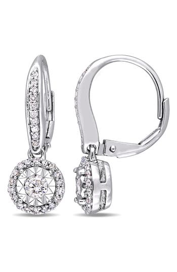 Delmar Halo Diamond Drop Earrings In Silver