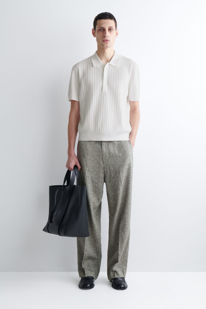 Textured-panel Cotton Polo Shirt, Alternate, color, WHITE