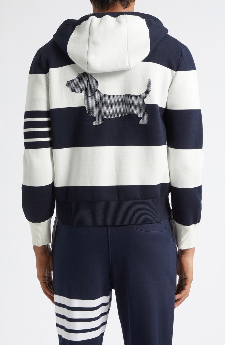Thom Browne Hector Rugby Stripe Jacquard Zip Hoodie, Alternate, color, Navy