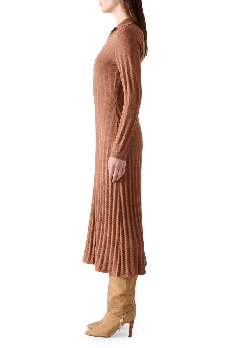 LK Bennett Mika Long Sleeve Cotton & Merino Wool Sweater Dress, Alternate, color, Brown