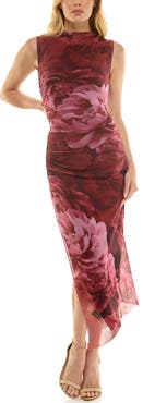 Socialite Floral Shirred Mesh Dress