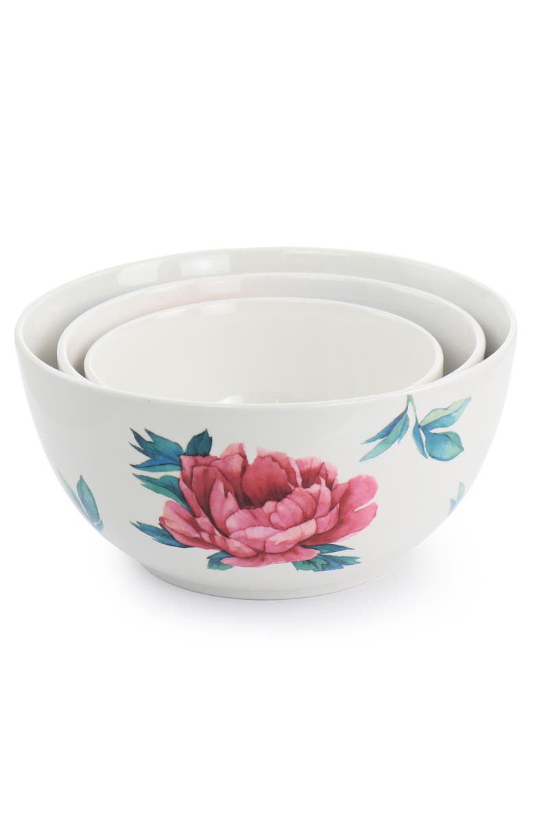 MARTHA STEWART 3 Piece Fine Ceramic Floral Bowl Set, Alternate, color, White