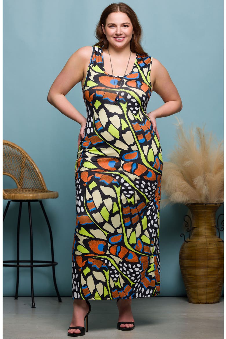 Racerback Tank Maxi Dress, Alternate, color, YELLOW MULTI
