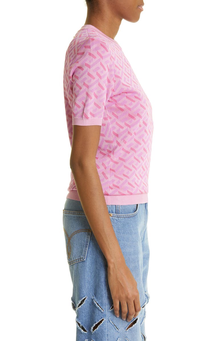 Versace Greca Monogram Jacquard Short Sleeve Silk Blend Sweater, Alternate, color,