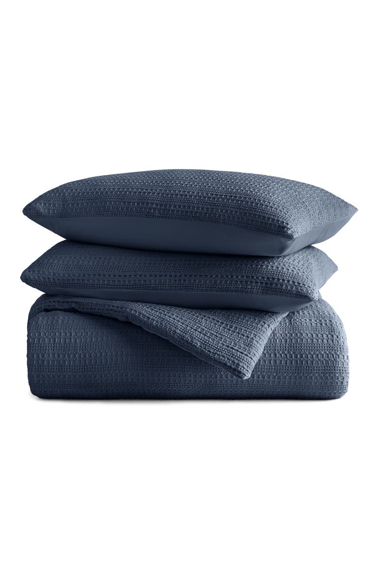 Waffle Textured 3-Piece Comforter Set, Main, color, NAVY