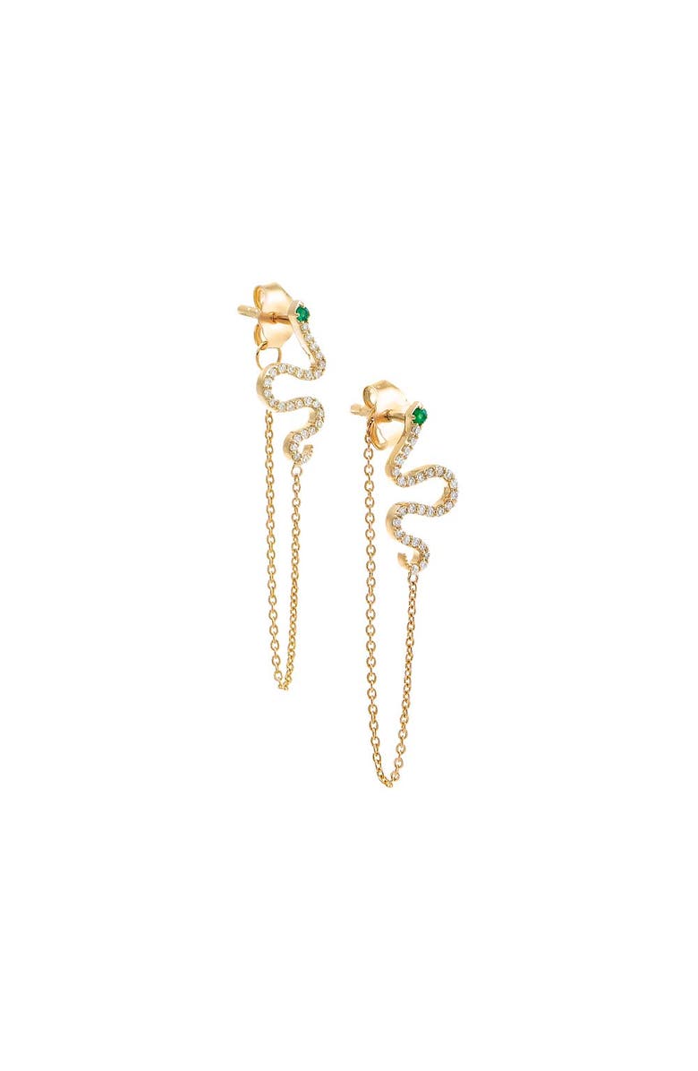 BY ADINA EDEN Diamond Pave Snake Drop Chain Stud Earring 14K, Main, color,