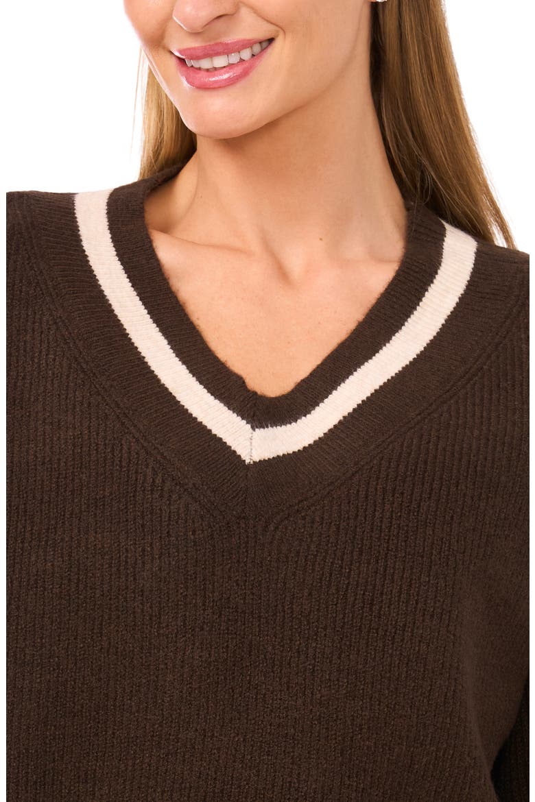 V-Neck Varsity Sweater, Alternate, color, CHOCOLATE