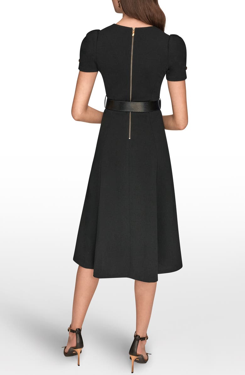 Donna Karan New York Belted Puff Sleeve Midi Dress, Alternate, color, Black