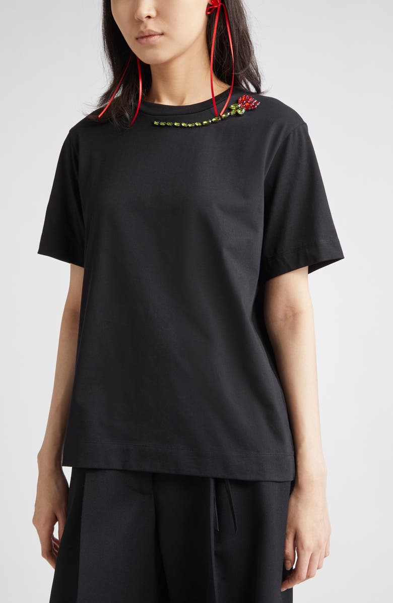 Simone Rocha Crystal Embellished Carnation Cotton T-Shirt, Alternate, color, 