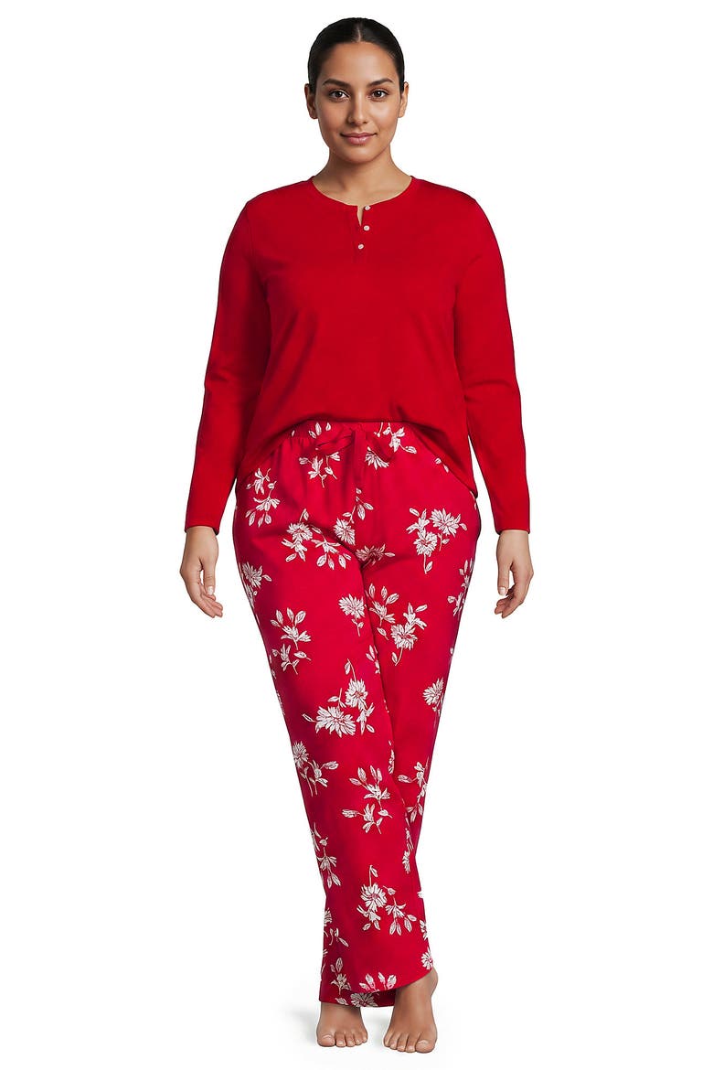 Knit 2 Piece Pajama Set - Long Sleeve Top and Pants, Main, color, Compass Red/Ivory Floral