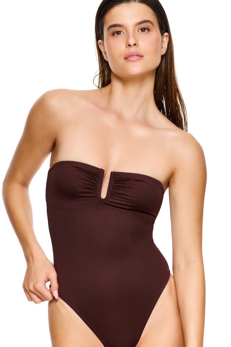 Vacay Mode Bandeau One Piece Swimsuit, Alternate, color, Brown