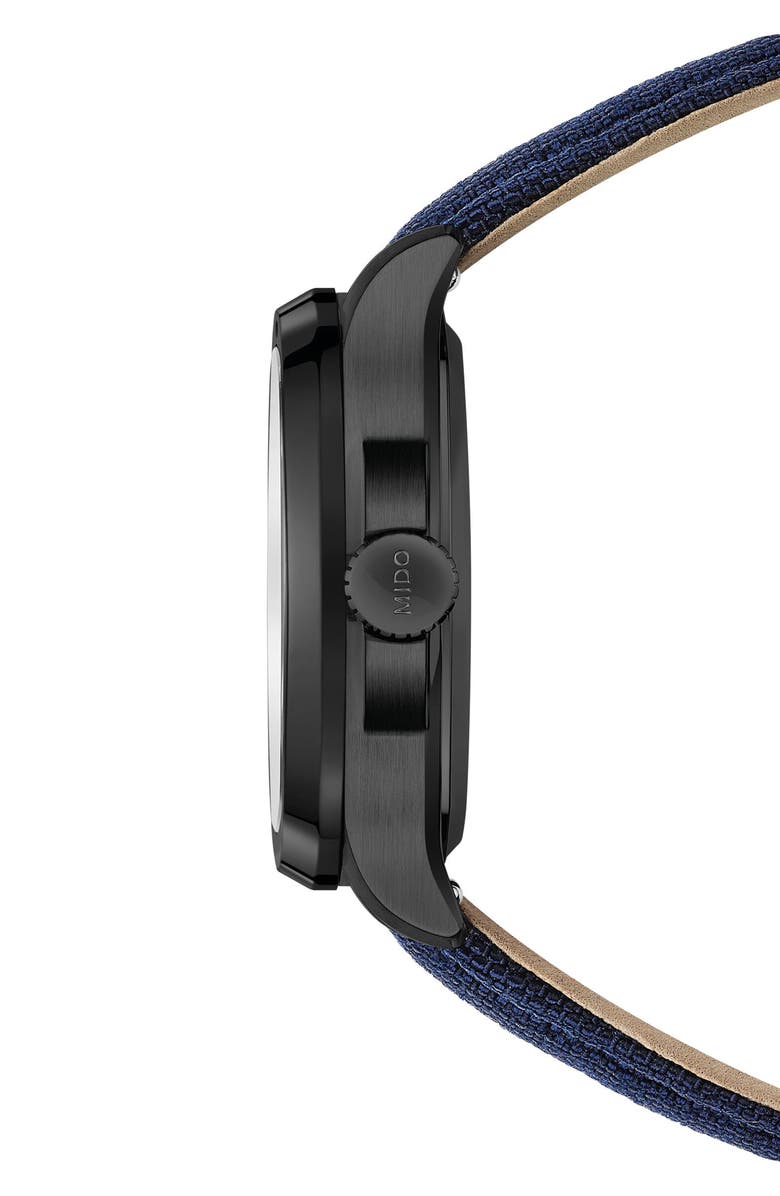 MIDO Multifort TV Big Date Automatic Webbing Strap Watch, 39.2mm x 40mm, Alternate, color, Blue
