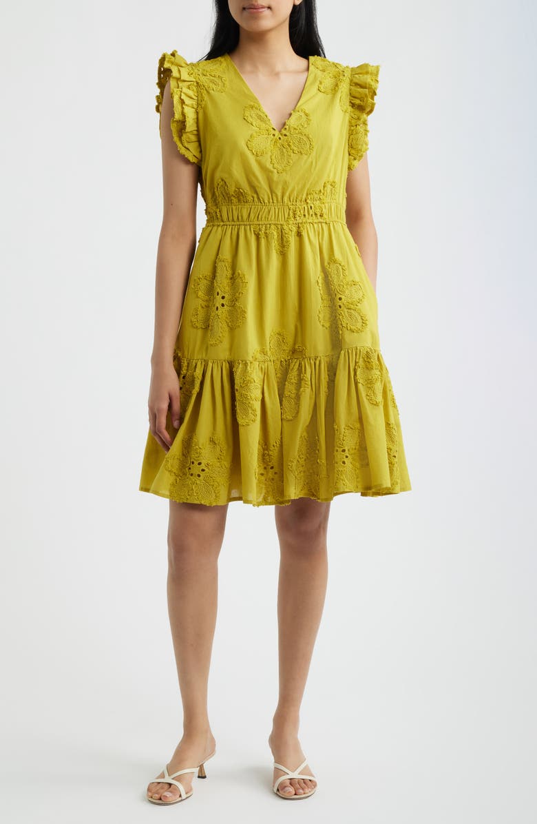 Anne Klein Floral Embroidered Ruffle Dress, Main, color, 