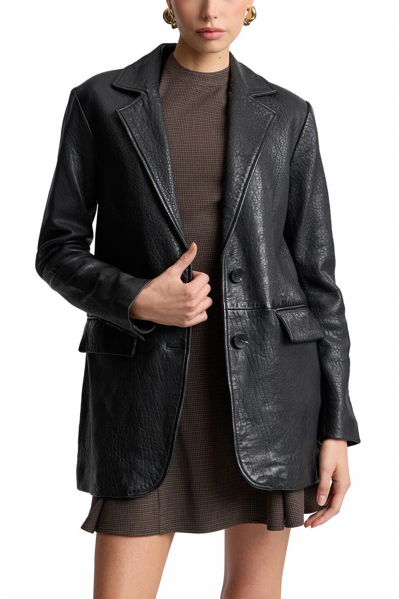 Relaxed Leather Blazer, Alternate, color, BLACK