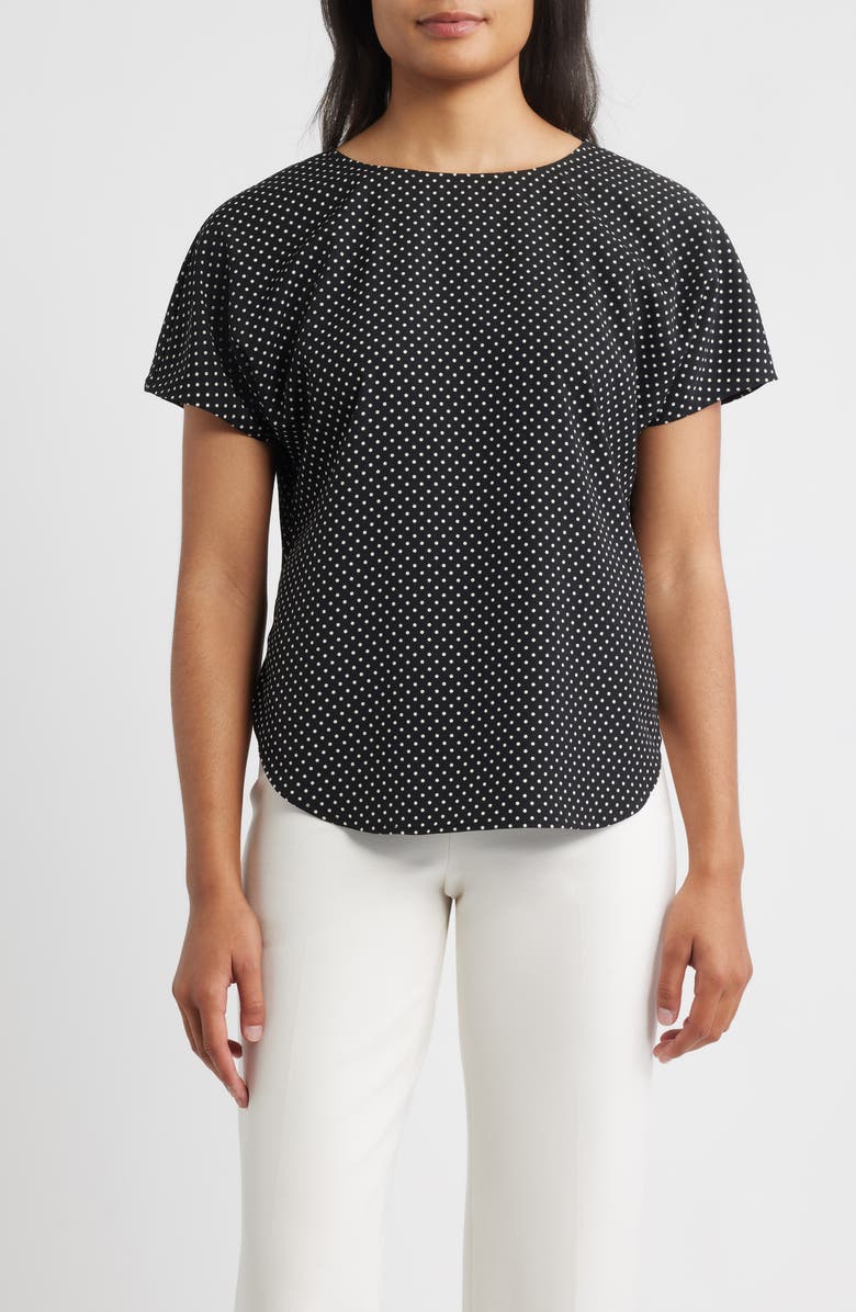 Anne Klein Polka Dot Short Sleeve Top, Main, color, Anne Black / Anne White