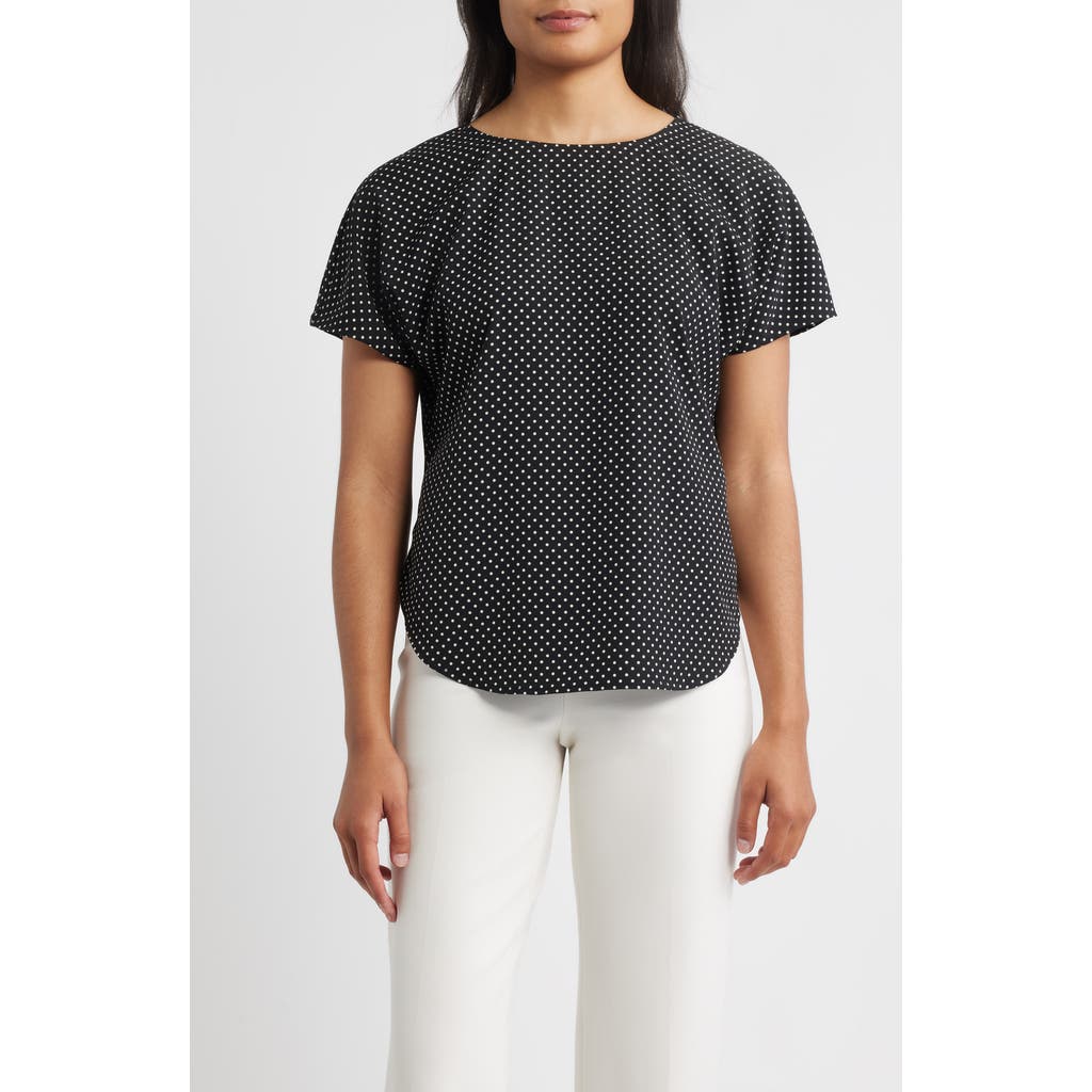 Anne Klein Polka Dot Short Sleeve Top In Black