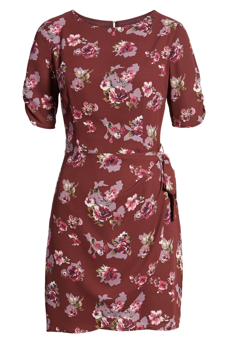 Wrap Front Dress, Alternate, color, BURGUNDY MULTI FLORAL