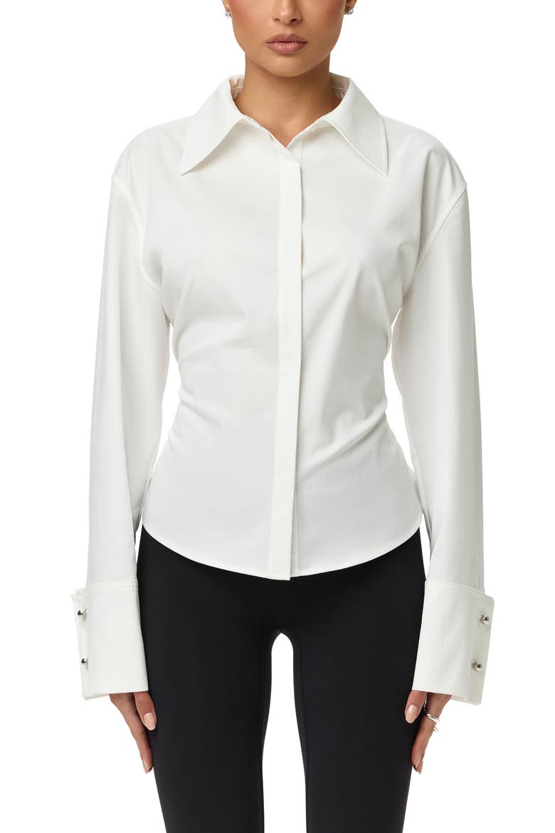 Poplin Lace-Up Button-Up Shirt, Main, color, WHITE