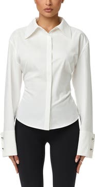 Naked Wardrobe Poplin Lace-Up Button-Up Shirt