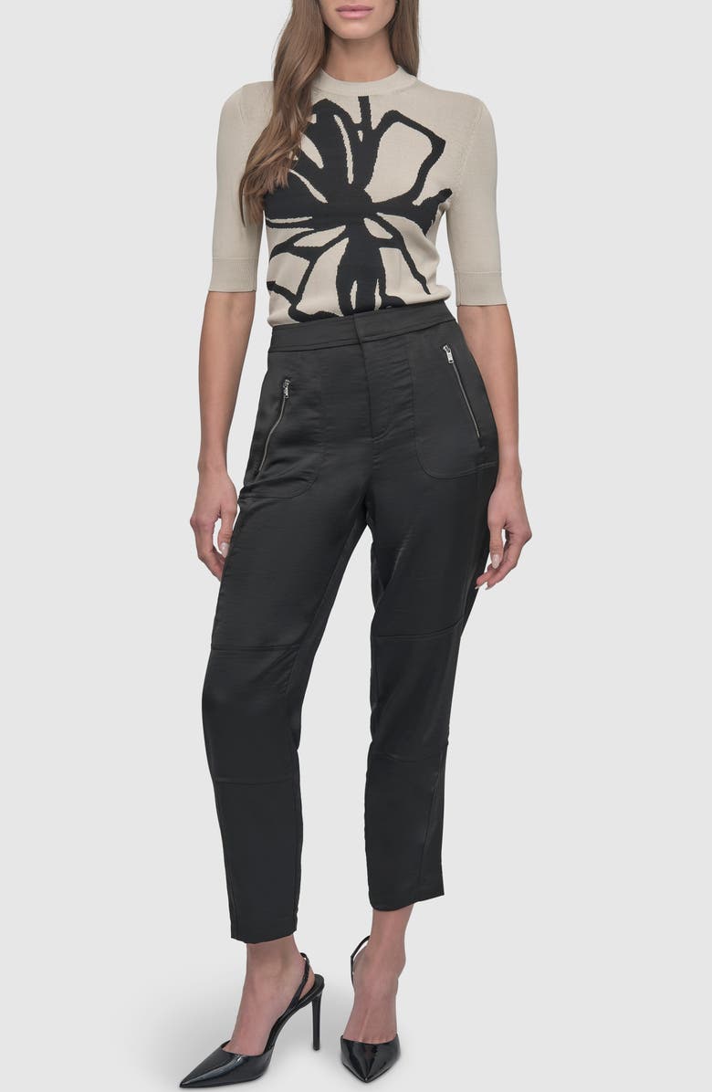 DKNY Zip Pocket Satin Pants, Alternate, color, Black