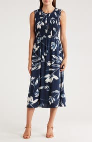 Calvin Klein Floral Smocked Midi Dress