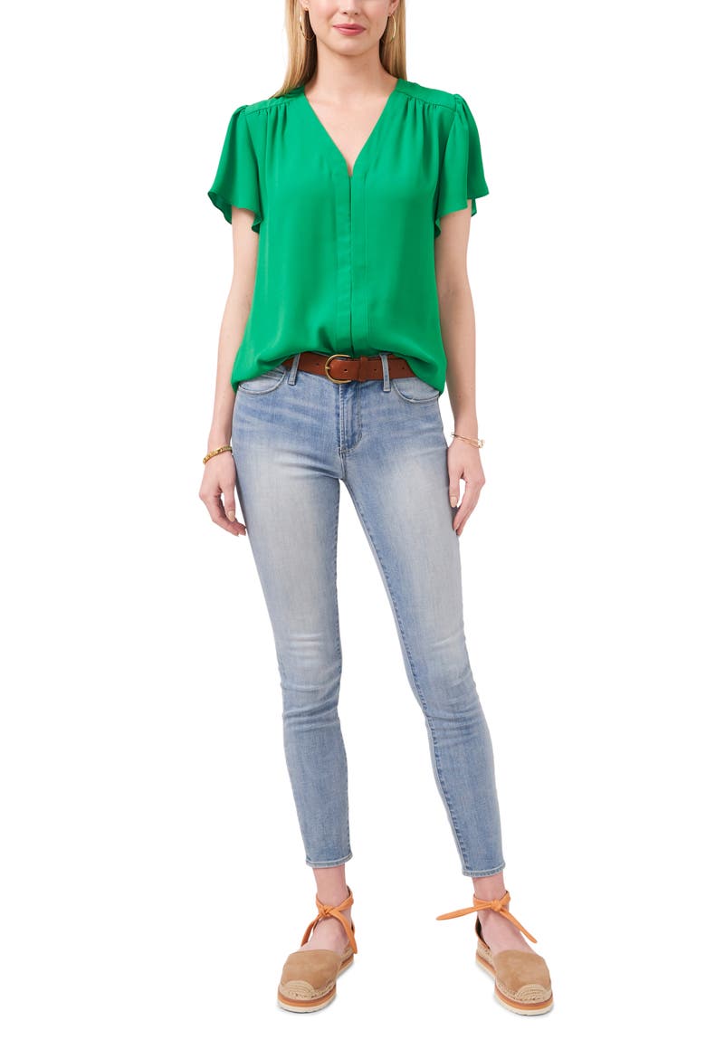 Flutter Sleeve Blouse, Alternate, color, CACTUS GREEN