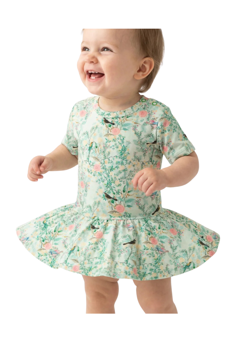 Sage Blossom Twirl Dress with Bodysuit, Alternate, color, Green Vines with Pink Blossoms