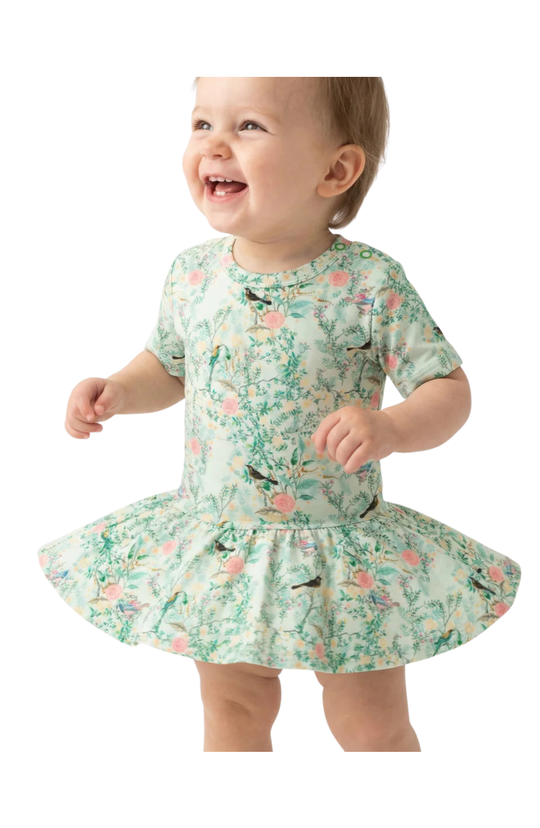 Motette Sage Blossom Twirl Dress with Bodysuit, Alternate, color, Green Vines With Pink Blossoms